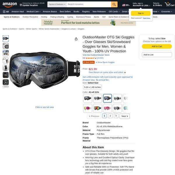 OutdoorMaster OTG Ski Goggles
