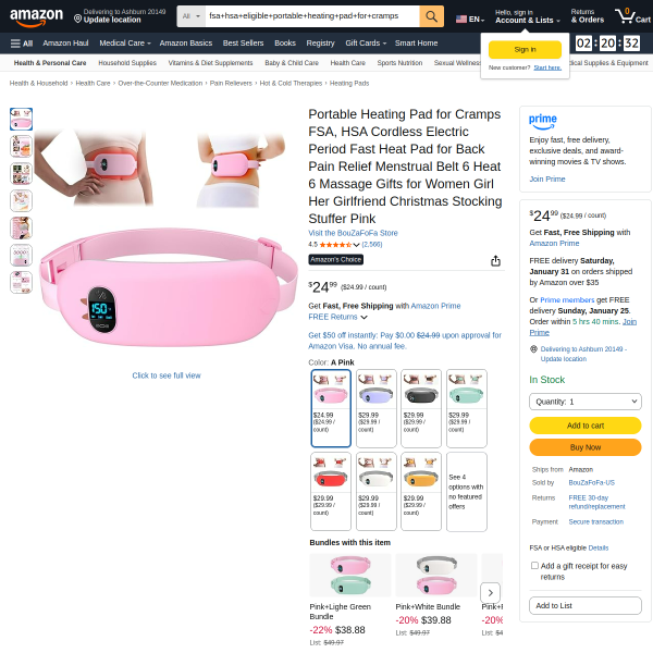 Portable Heating Pad for Cramps FSA, HSA Cordless