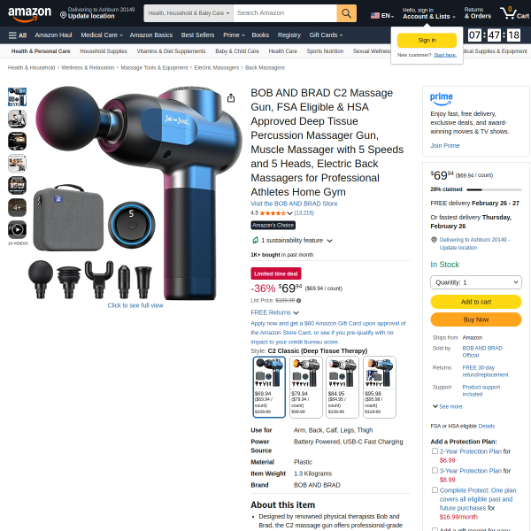 BOB AND BRAD C2 Massage Gun