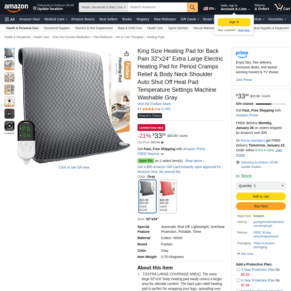 King Size Heating Pad for Back Pain