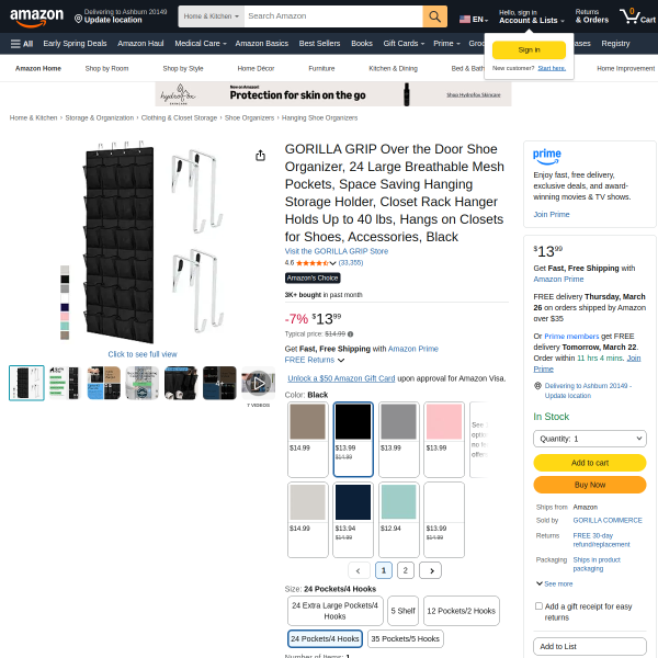 Clear the Clutter: GORILLA GRIP Over the Door Shoe Organizer (24 Large Pockets)