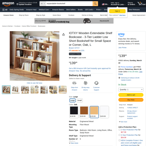 Wooden Extendable Shelf Bookcase