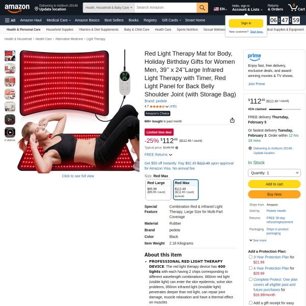 Red Light Therapy Mat for Body, Holiday Birthday Gifts for Women Men