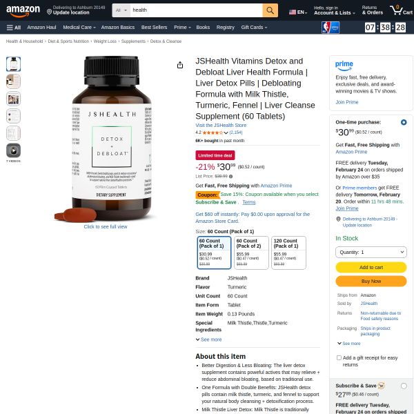 JSHealth Vitamins Detox and Debloat Liver Health Formula