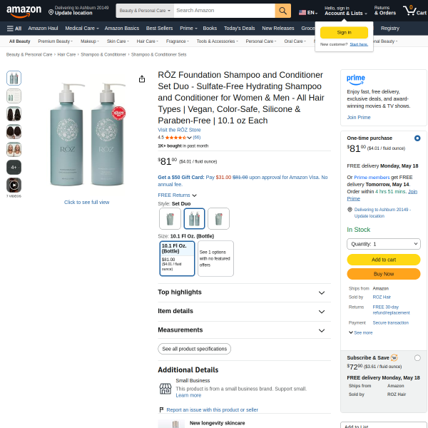 RŌZ Foundation Shampoo and Conditioner Set Duo
