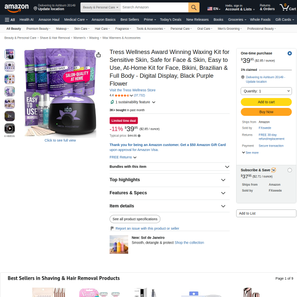 Tress Wellness Award Winning Waxing Kit for Sensitive Skin