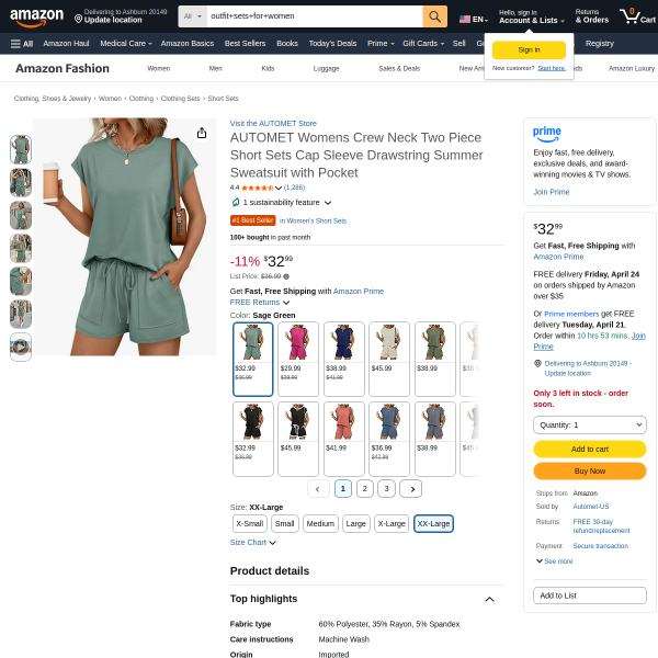 AUTOMET Womens Crew Neck Two Piece Short Sets Cap Sleeve Drawstring Summer Sweatsuit with Pocket