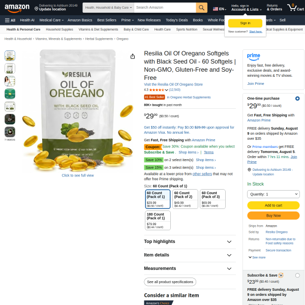 Resilia Oil Of Oregano Softgels with Black Seed Oil