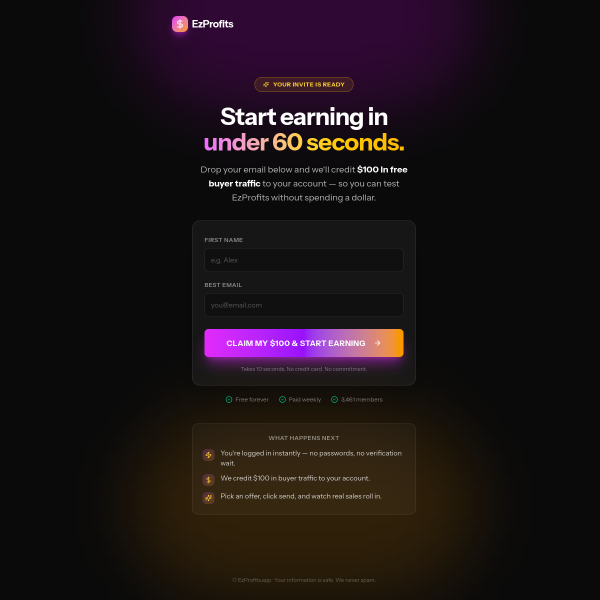 Start earning in under 60 seconds