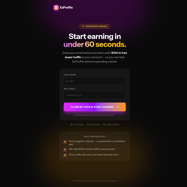 Start earning in under 60 seconds.