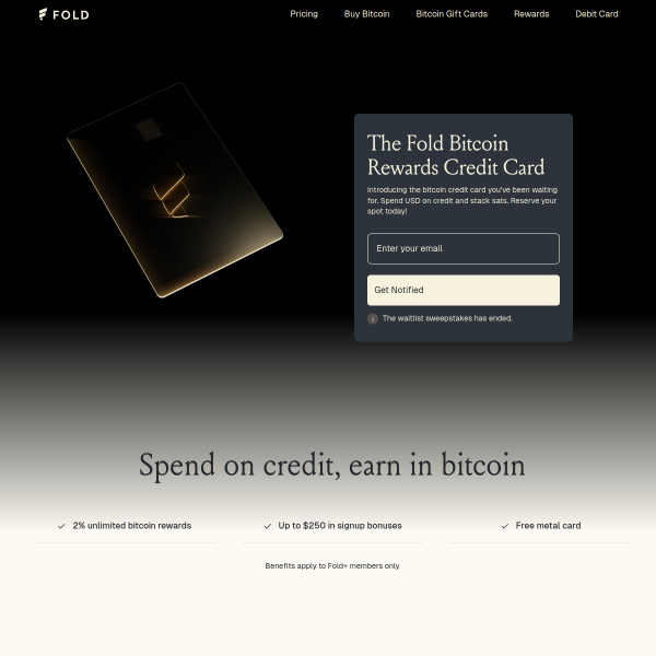 Spend on credit, earn in bitcoin It pays to be a Fold+ Credit Cardholder