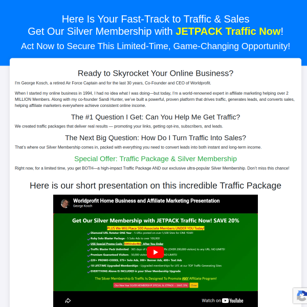 Worldprofit's Silver Membership & Traffic Packages Presentation by CEO George Kosch