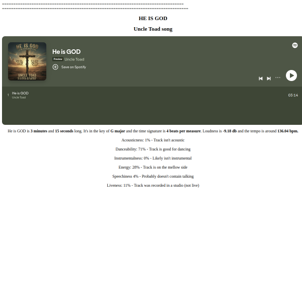  Free Preview 🎶 NEW MUSIC RELEASE – “HE is GOD” 🎶 by Uncle Toad