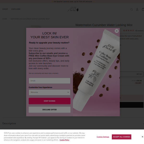 Watermelon Cucumber Water Locking Mist — 100% PURE