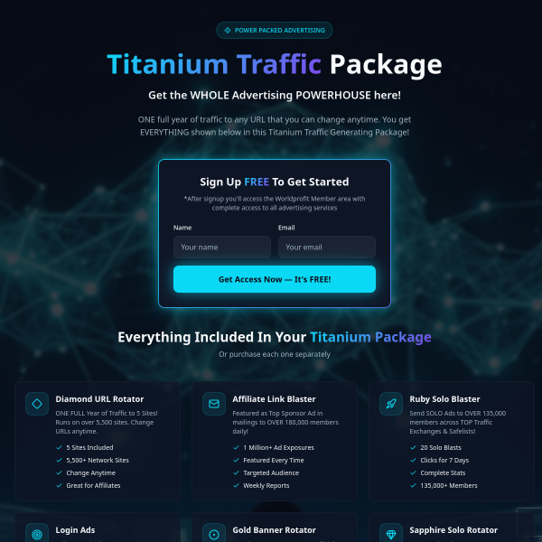 Titanium Traffic Package - Get the WHOLE Advertising POWERHOUSE here!