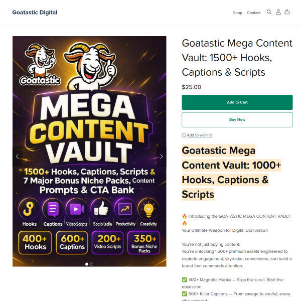 Goatastic Mega Content Vault: 1500+ Hooks, Captions & Scripts
