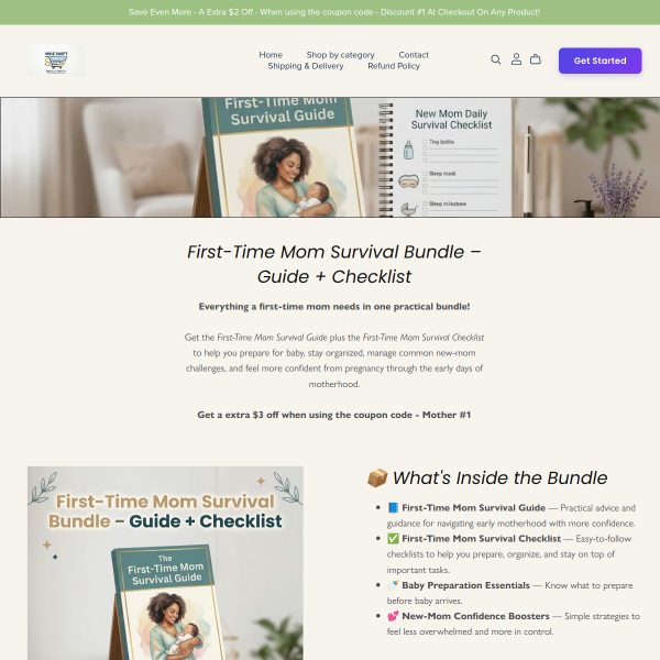 First-Time Mom Survival Bundle – Guide + Checklist Everything a first-time mom needs in one practica