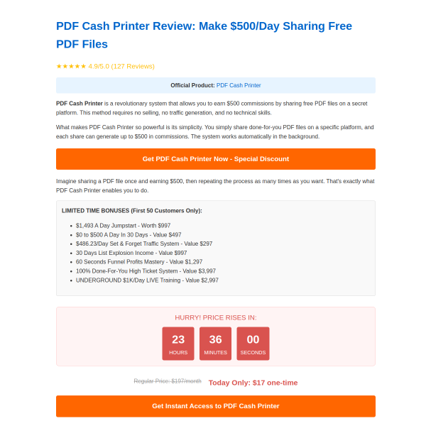 PDF Cash Printer™ – Earn $500 Sharing Free PDFs