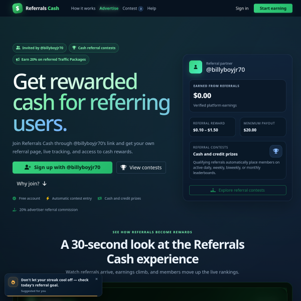 Get Rewarded Cash For Referring Users