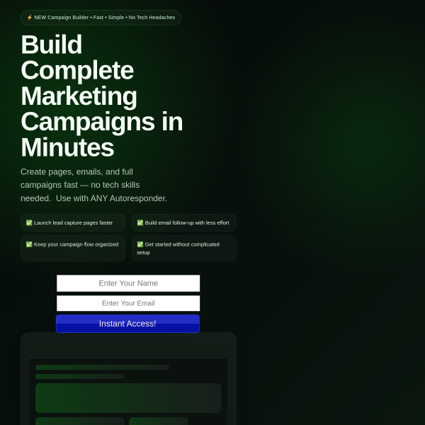 Campaign with 4 pages, 10 follow-up. Use with ANY autoresponder