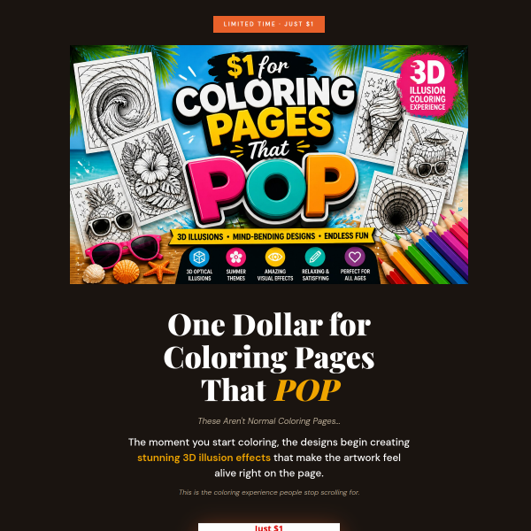 One Dollar Coloring Pages That POP: 3D Illusion Coloring Pack
