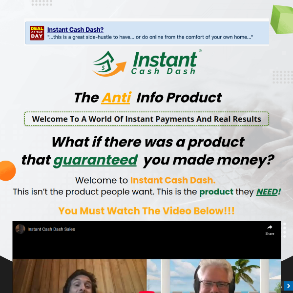 Instant Cash Dash Review - A World Of Instant Payments And Real Results