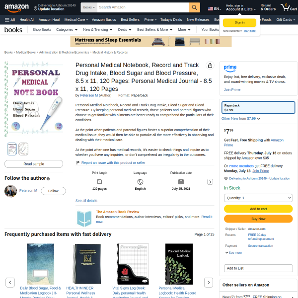 Personal Medical Notebook, Record and Track Drug Intake, Blood Sugar and Blood Pressure