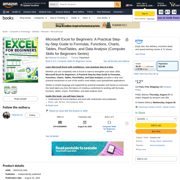 Microsoft Excel for Beginners: A Practical Step-by-Step Guide to Formulas, Functions, Charts &Tables