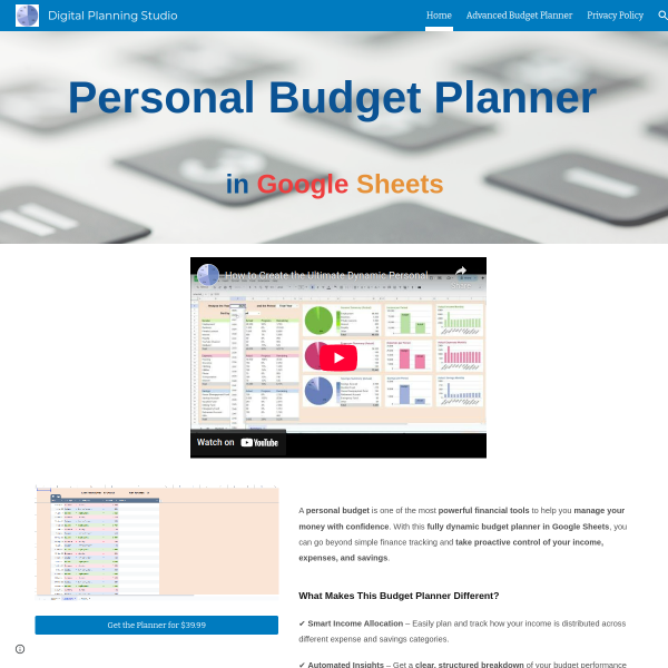 Ultimate Dynamic Personal Budget in Google Sheets Downloads