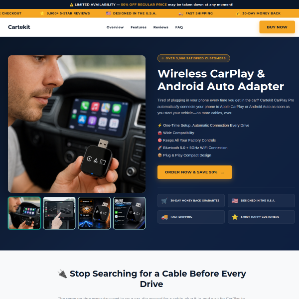 Adaptador sem fio para CarPlay e Android Auto