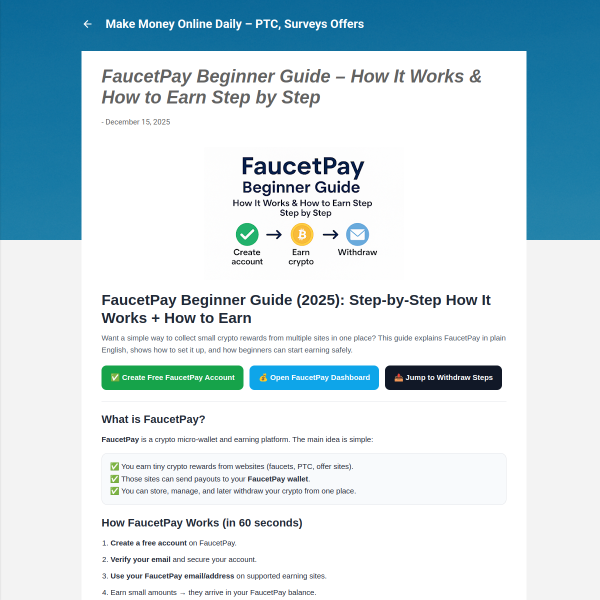 FaucetPay Beginner Guide – How It Works & How to Earn Step by Step