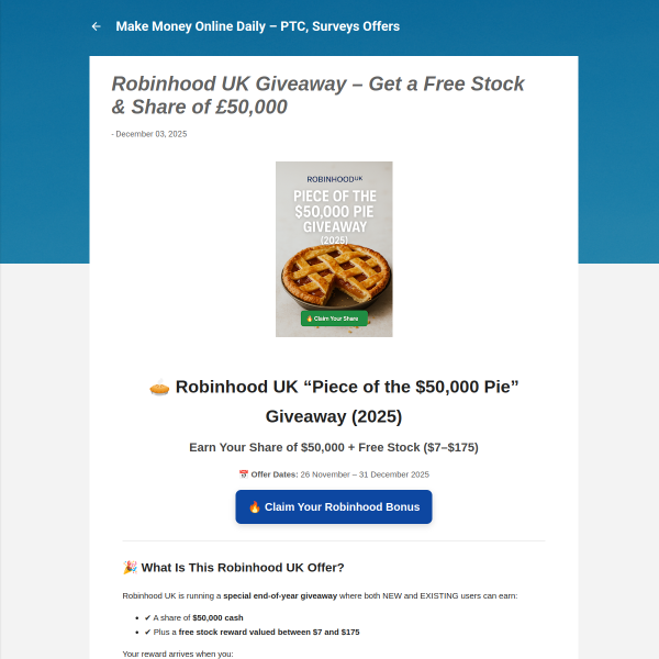 Robinhood UK Giveaway – Get a Free Stock & Share of £50,000