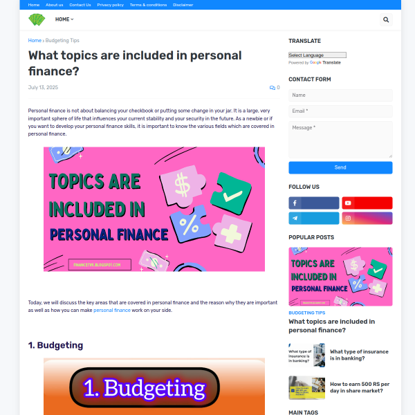 What topics are including in personal finance?