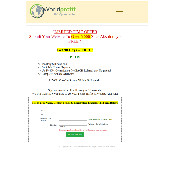 SEO Optimizer Pro - Search Engine, Directory, Classified Ad Submitter. Blast Your Website 30 Days At