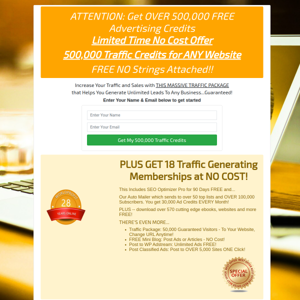 Huge Traffic Credit Giveaway - 500,000 Credits for Driving Traffic to Any Website