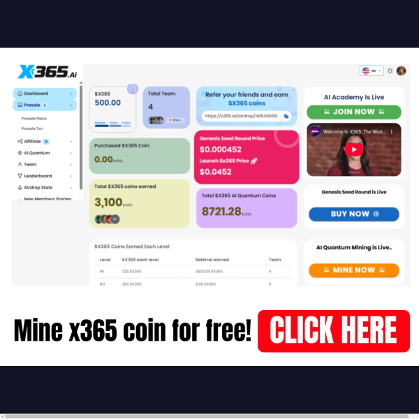 Mine x365 coin for free Launch $x365 Price $0.0452