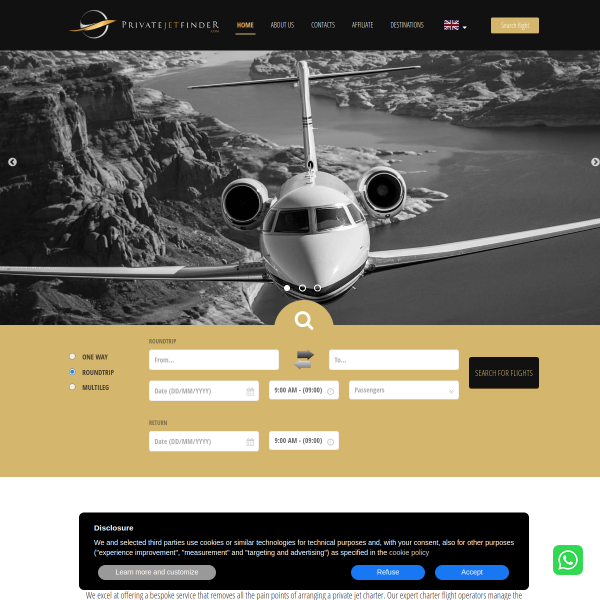 Private Jet Finder is a service for booking luxury private jets