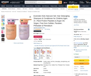 Evereden Kids Haircare Set: Hair Detangling Shampoo & Conditioner for Children Ages 3+, Plant