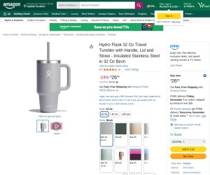 Hydro Flask 32 Oz Travel Tumbler with Handle, Lid and Straw - Insulated Stainless Steel in 32 Oz Bir