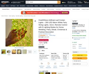 One94Store Artificial Leaf Curtain Lights