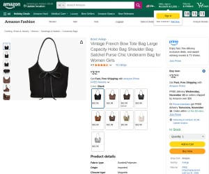 Vintage French Bow Tote Bag Large Capacity Hobo Bag Shoulder Bag Satchel Purse Chic Underarm Bag for