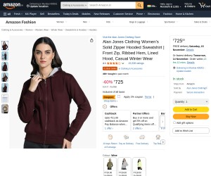 Alan Jones Clothing Women's Solid Zipper Hooded Sweatshirt