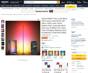 Govee RGBIC Floor Lamp Basic, LED Corner Lamp Works with Alexa, 1000 Lumen Smart Modern Floor Lamp w
