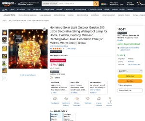 Homehop Solar Light Outdoor Garden 200 LEDs Decorative String Waterproof Lamp for Home