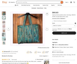 Colorful Hand-Printed Quilted Cotton Tote Bag - 45cm x 45cm, handmade tote bag, washable tote.