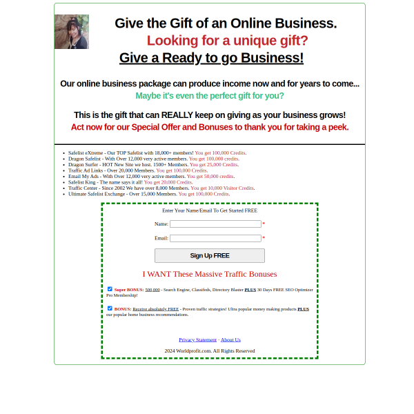 >>> Give the Gift of an Online Business >>> Massive Traffic Package Included