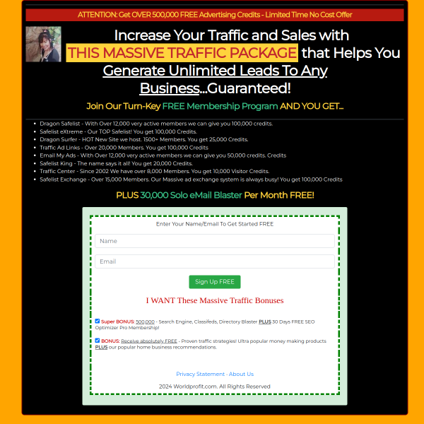 Get OVER 500,000 FREE Advertising Credits - PLUS 30,000 Solo eMail Blaster
