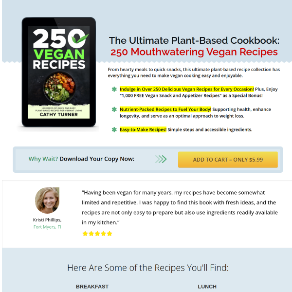 250 Mouthwatering Vegan Recipes Cookbook