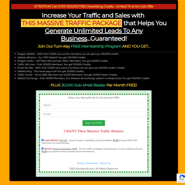 Get OVER 500,000 FREE Advertising Credits - PLUS 30,000 Solo eMail Blaster