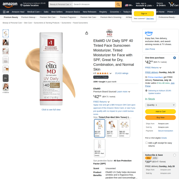 EltaMD UV Daily SPF 40 Tinted Face Sunscreen Moisturizer
